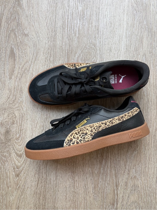 Puma Shoes - Puma Black Sneakers with Leopard-Print Stripe and Gum Sole